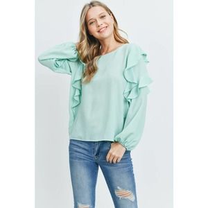 Sage Green Ruffle Long Sleeve Top